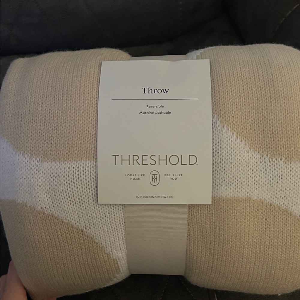 Threshold Reversible Knit Throw Blanket- Beige & White 50” x 60”